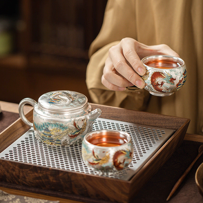 Gilded Silver Dragon and Phoenix Tea Set - CnTeaDiary