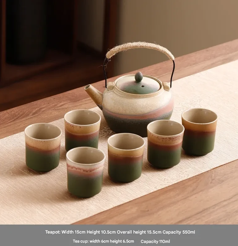 Tea Pot Set with Handle Ceramic Gradient Multicolor - CnTeaDiary