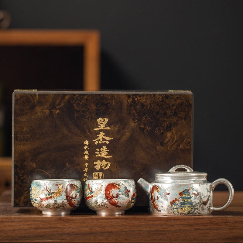 Gilded Silver Dragon and Phoenix Tea Set - CnTeaDiary