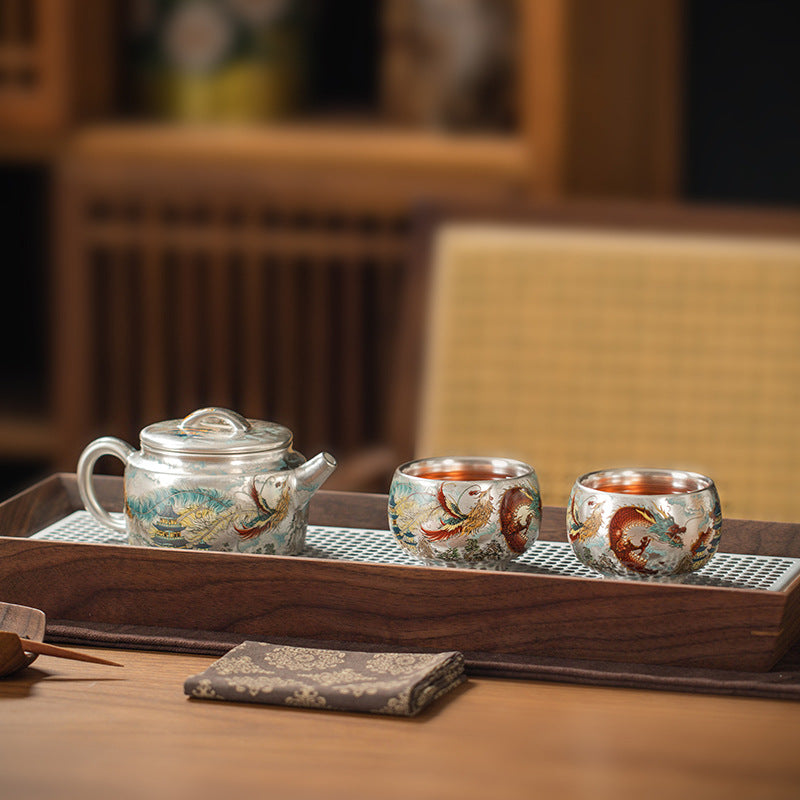 Gilded Silver Dragon and Phoenix Tea Set - CnTeaDiary