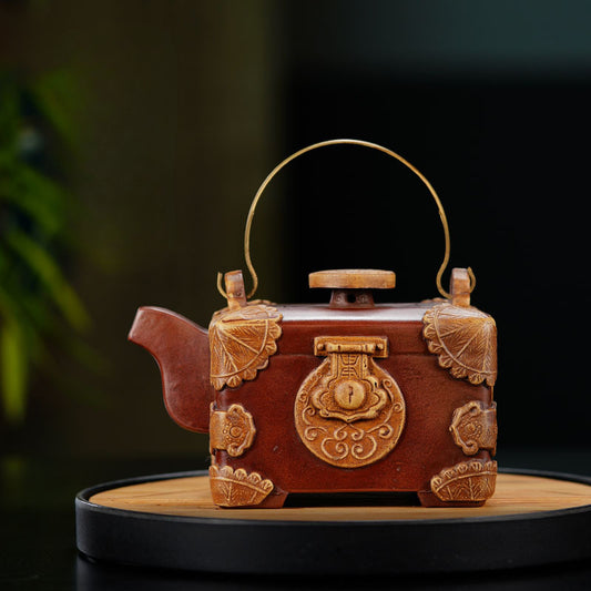 Handmade purple clay treasure box teapot