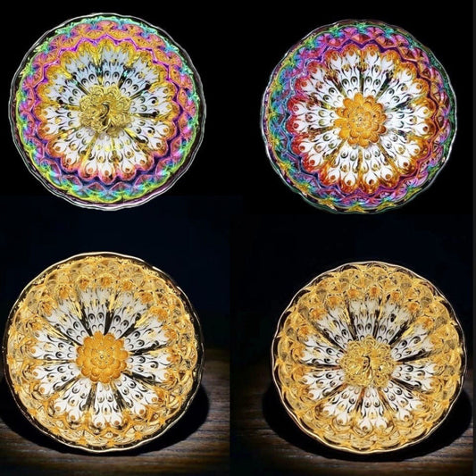 This is a colorful Jianzhan with a pattern on the bottom of the bowl.
