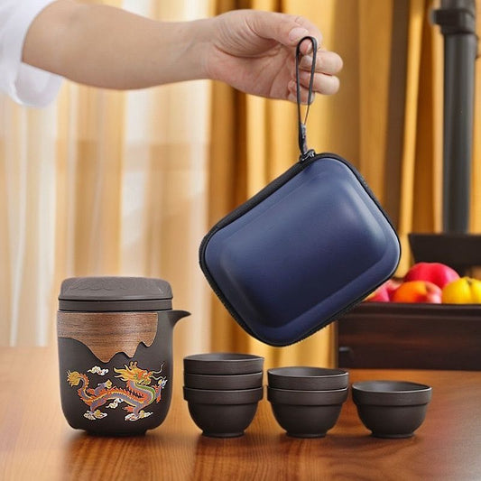 Original Ore Purple Clay Color-Changing Travel Tea Set Quick Portable One Pot Six Cups Tea Water Separation Complete Set Fair Cup Outdoor - CnTeaDiary
