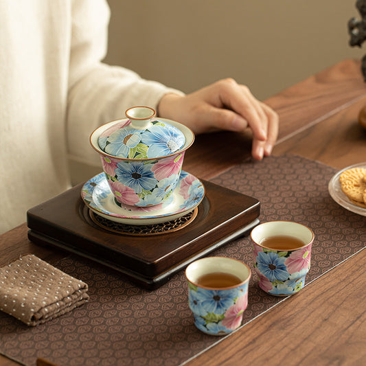 Enamel Color Ceramic Kung Fu Tea Set for Travel and Outdoor Use