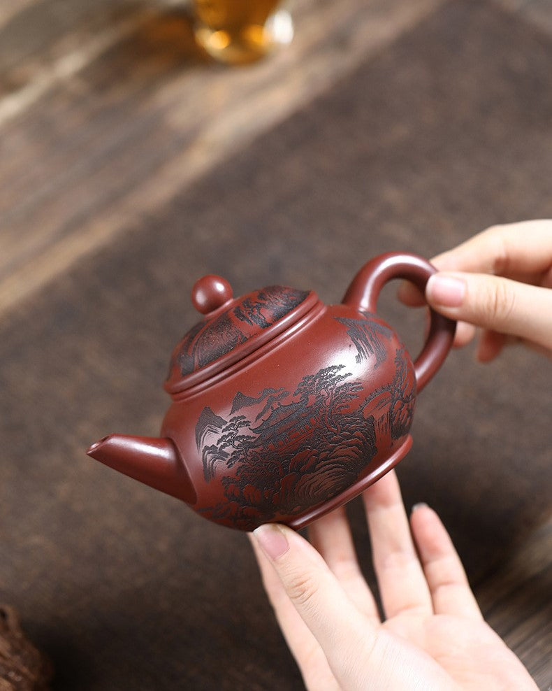 Original dragon blood sand hand-carved horizontal pot - CnTeaDiary