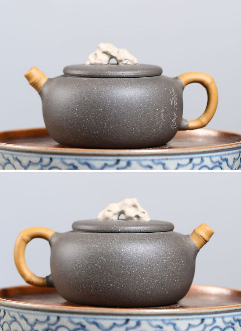 Pure handmade purple sand tea set single pot Taihu stone bionic pot - CnTeaDiary