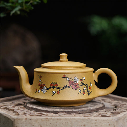 Yellow pot body with plum blossom carving